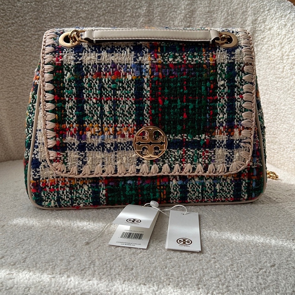 Tory Burch Tweed Cross Body Bag (measurement is in the picture gallery)